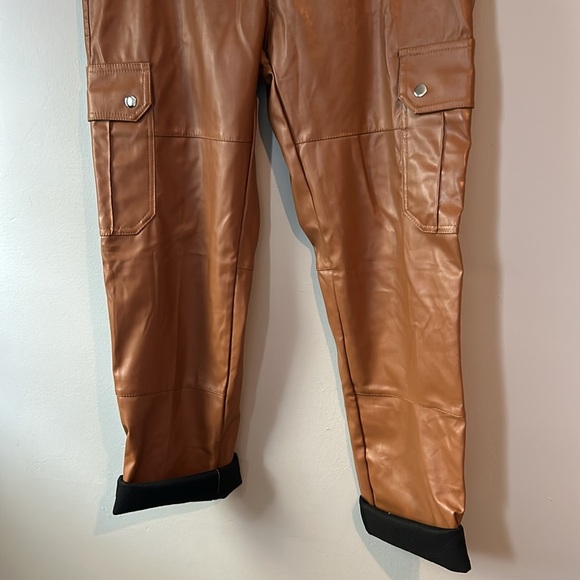 Brown Vegan Leather Pants Large - Picture 3 of 9